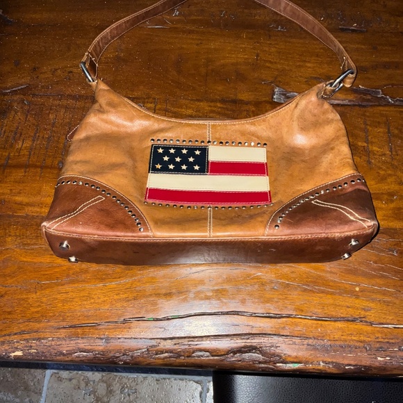 Western Heritage Studded Leather Handbag around Flag - Picture 8 of 10